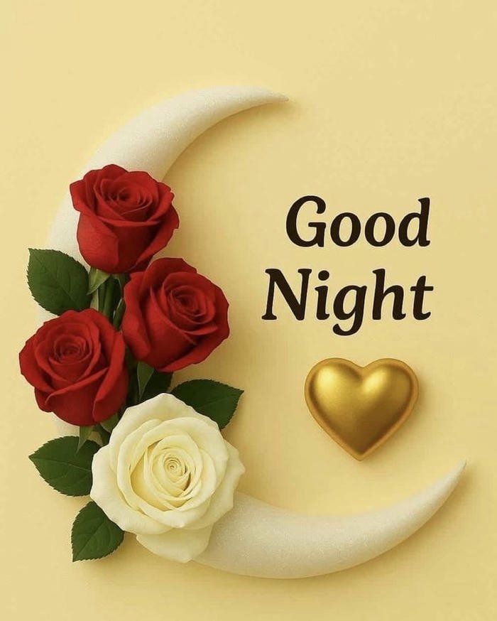 Crescent moon red roses gold background night greeting card