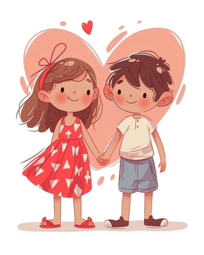 Cute cartoon boy and girl standing together cute love images.