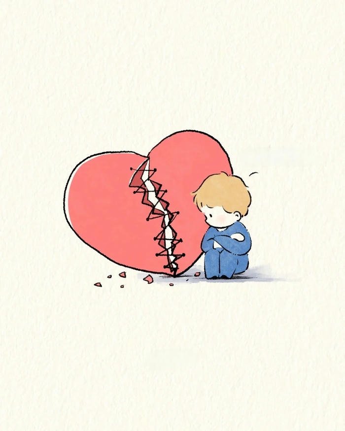 Cute cartoon character fixing broken heart bandage art.