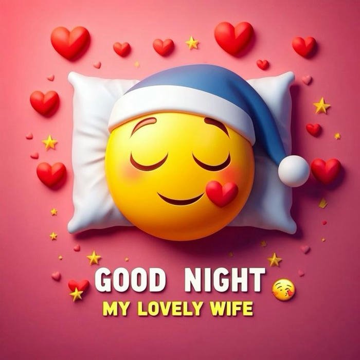 Cute sleeping emoji bed red hearts night wish art