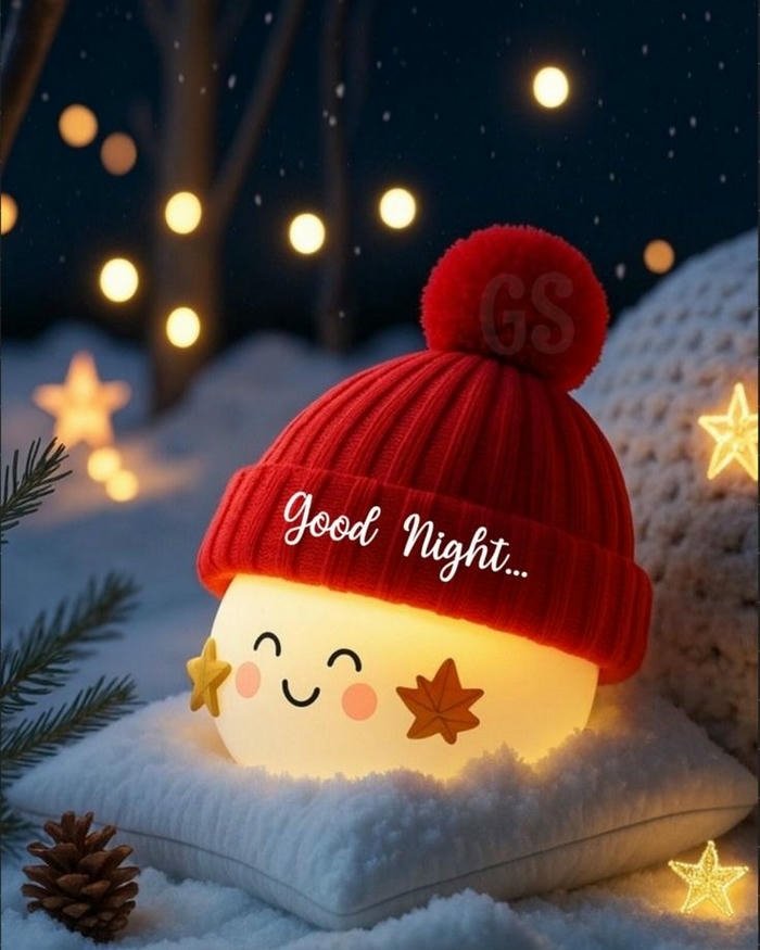 Cute yellow character red hat snowy night light lamp