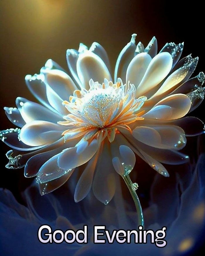 Glowing white lotus flower magical evening art blue light.