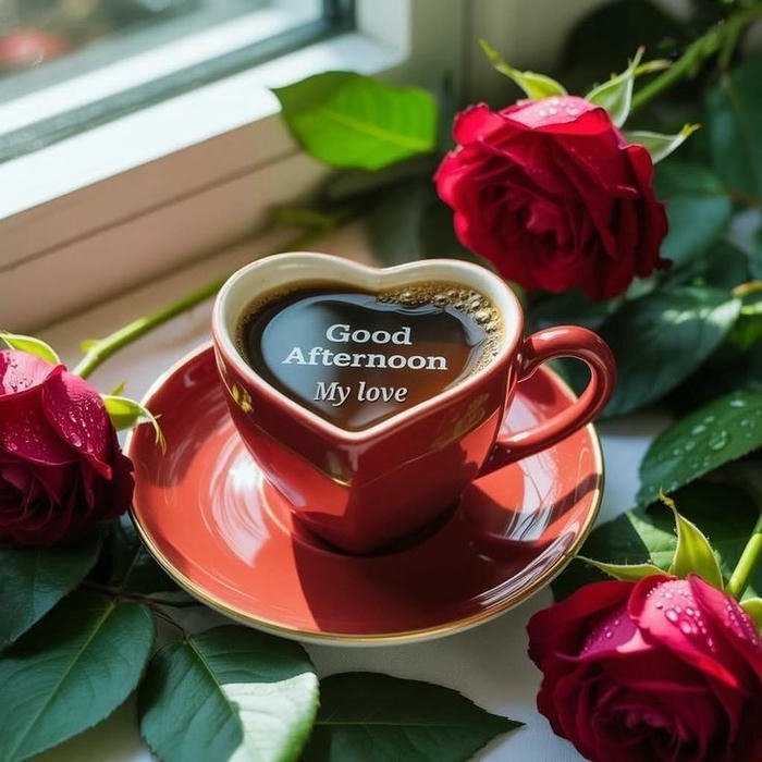 Good afternoon images love heart shaped coffee cup warm