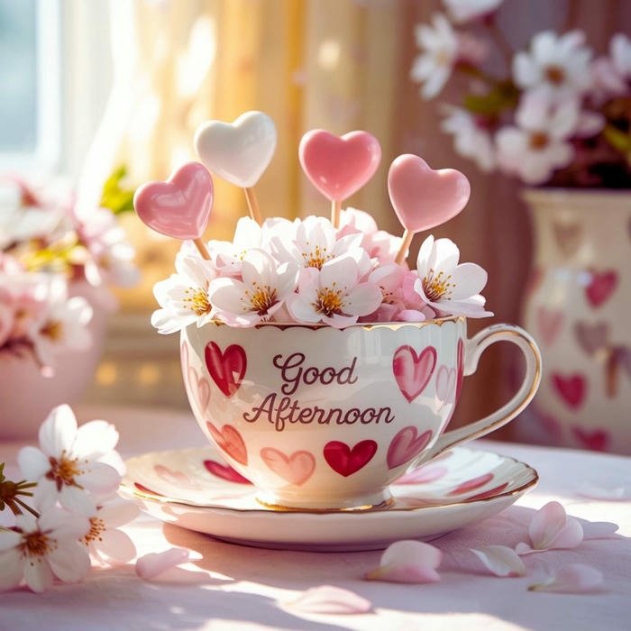 Good afternoon images love pink cup marshmallow hearts drink