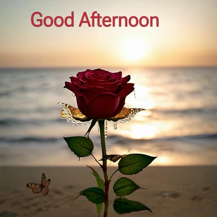 Good afternoon images love single rose beach sunset sea