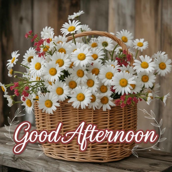 Good afternoon images love white daisies basket rustic vibe