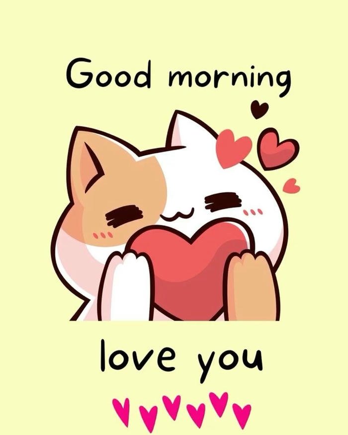 Good morning my love images cute cat holding heart sign