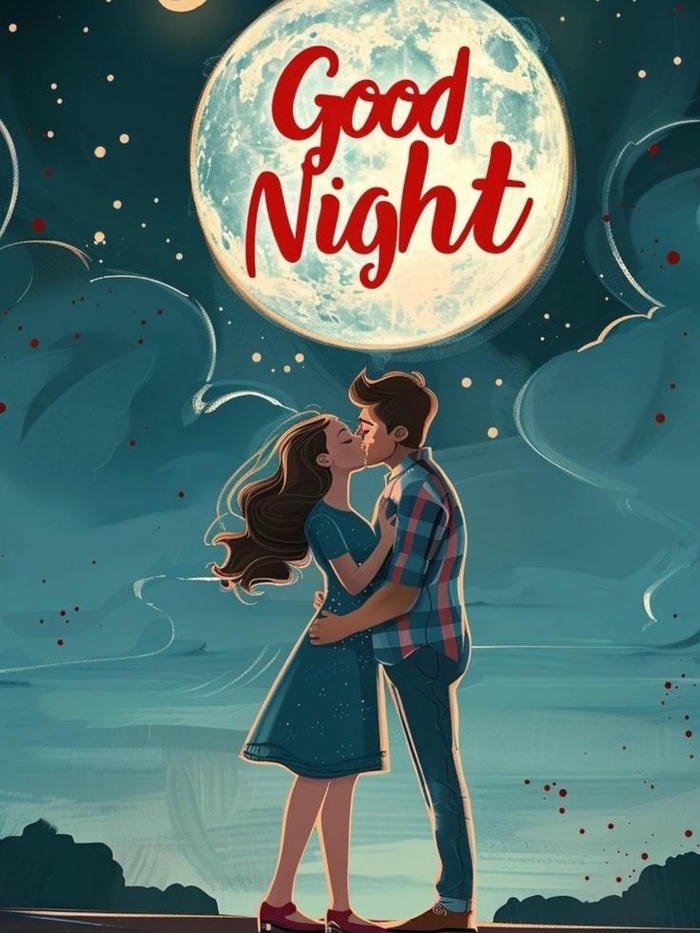 Good night my love images couple hugging giant moon clock
