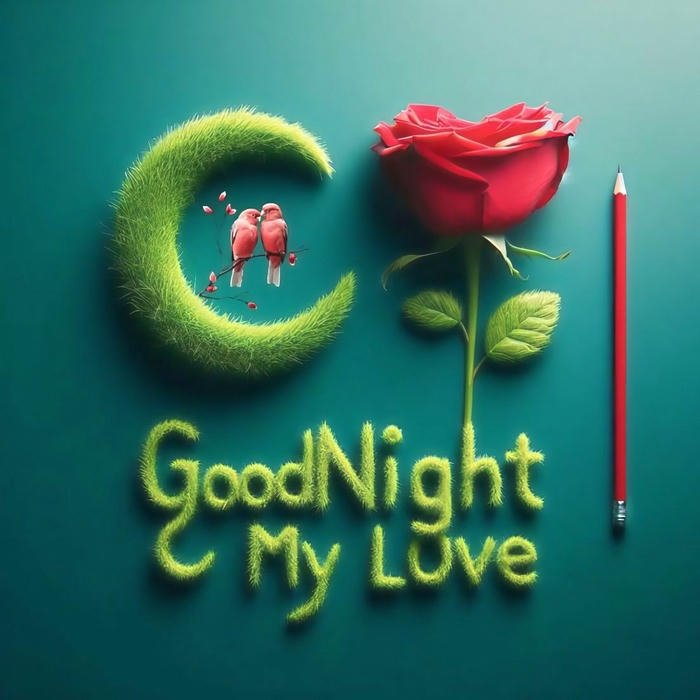 Good night my love images crescent green moon red rose