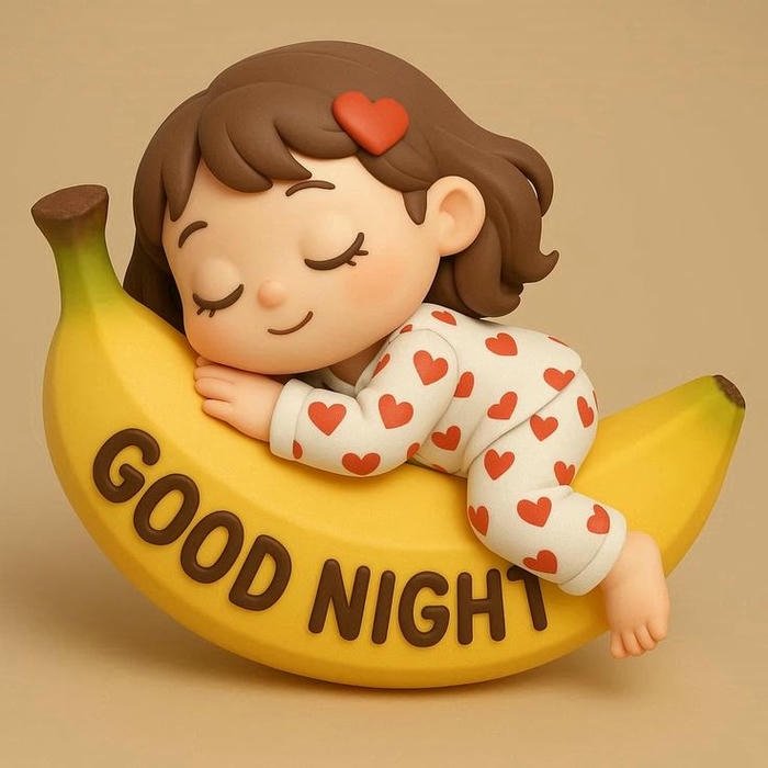 Good night my love images girl sleeping on banana moon