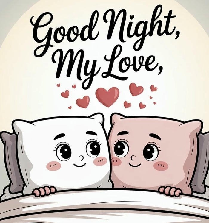 Good night my love images two cute pillows drawing love