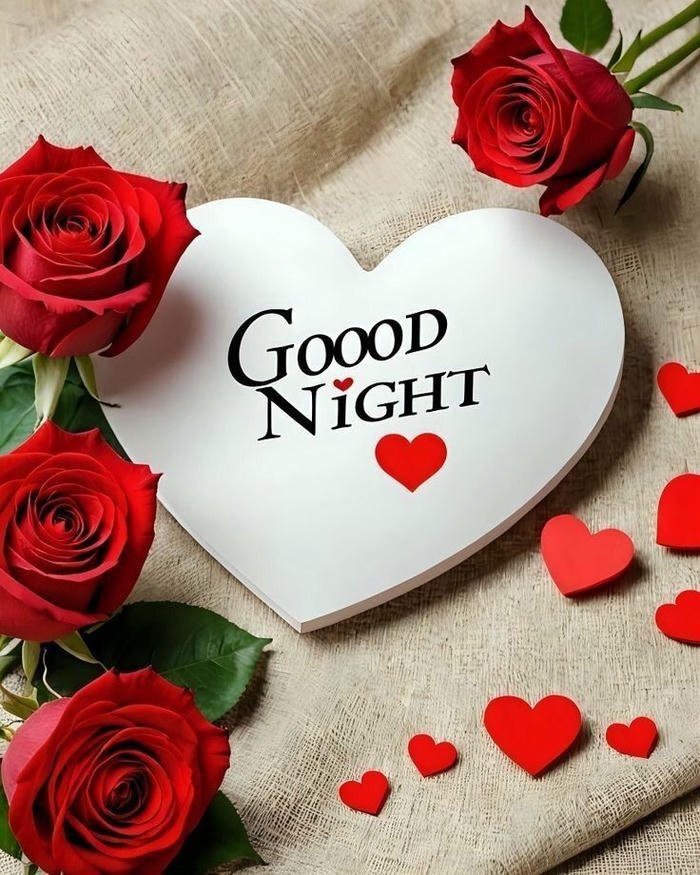 Good night my love images white heart card red roses