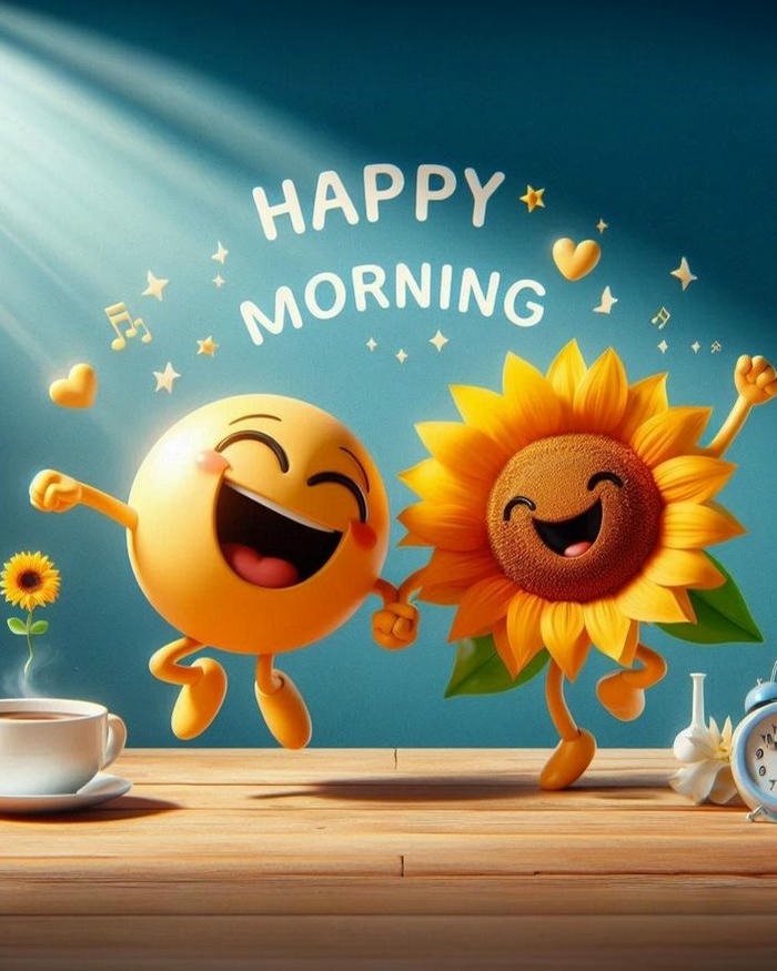Happy morning suns smiling faces nature fun cartoon style