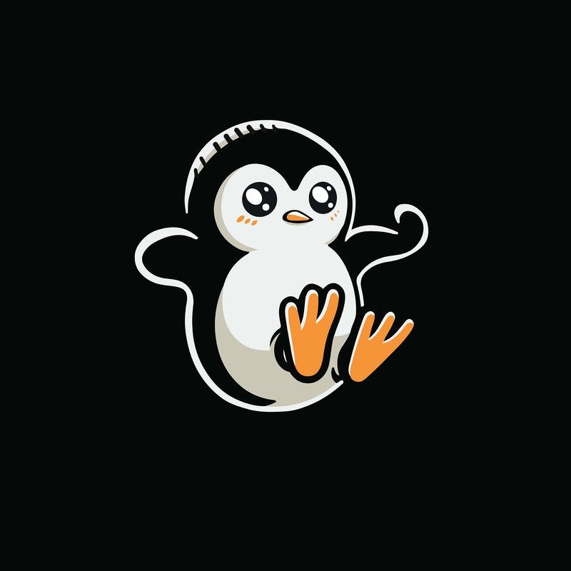 Happy penguin sticker jumping with joy black background