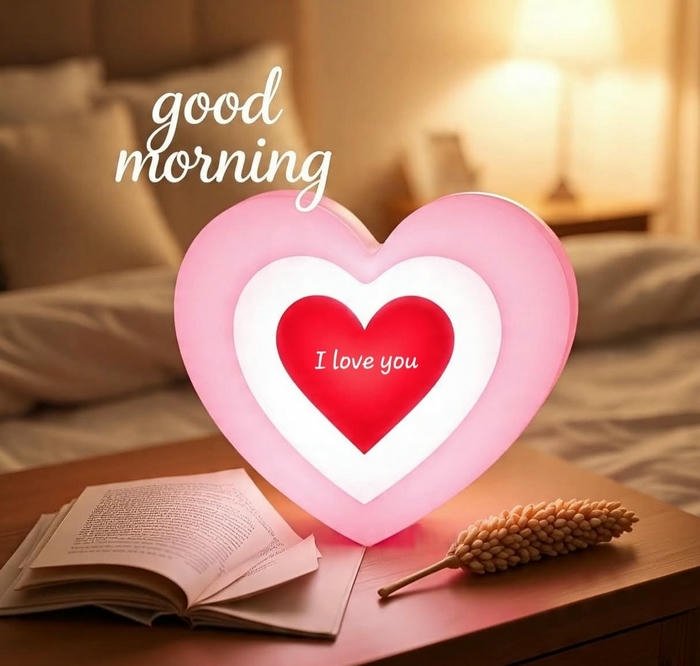 Heart lamp table cozy morning bedroom romantic light view
