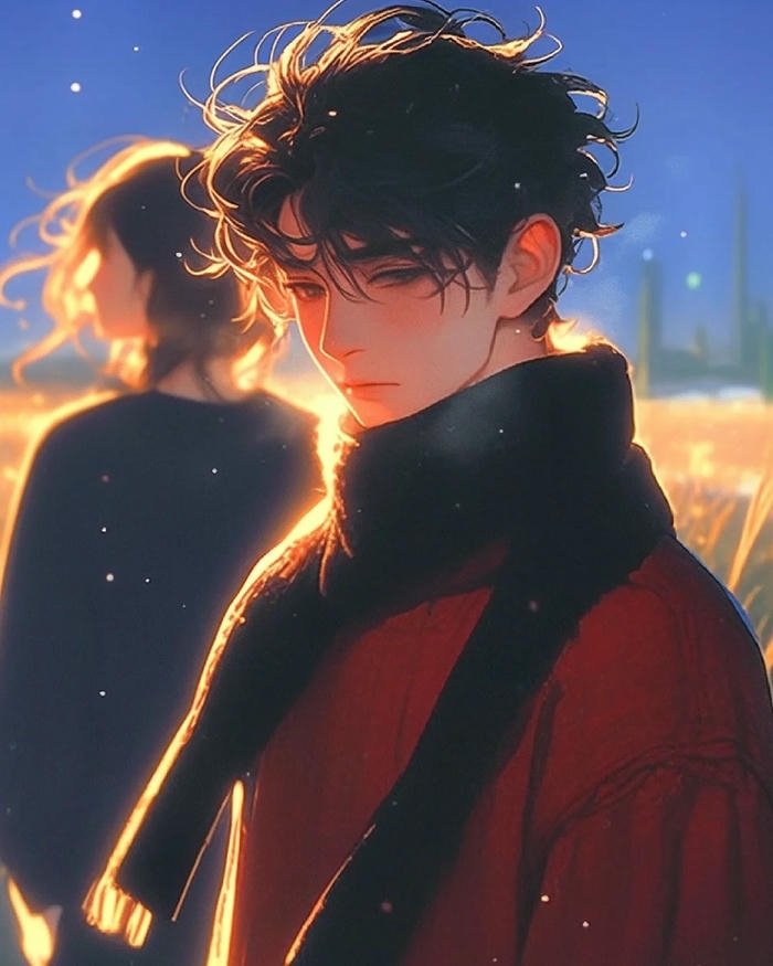 Love breakup images anime boy walking away sunset light.