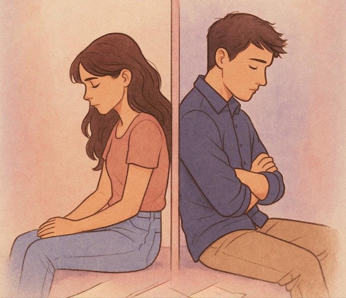 Love breakup images cartoon couple sitting back to back.