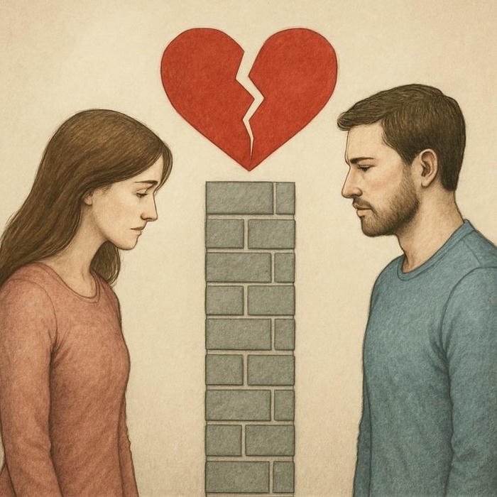 Love breakup images couple separated brick wall broken heart.