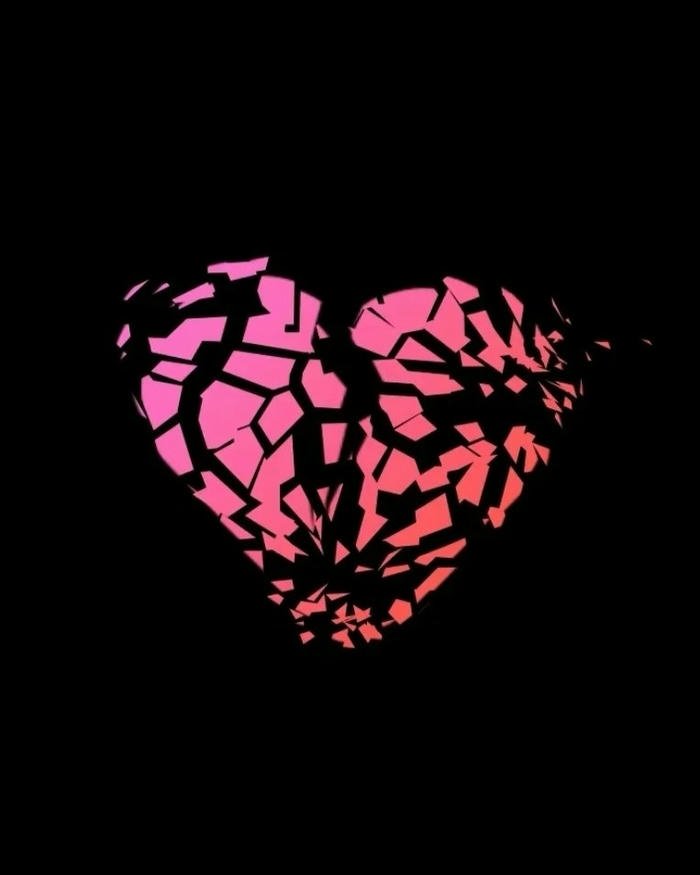 Love breakup images pink neon broken heart black background.
