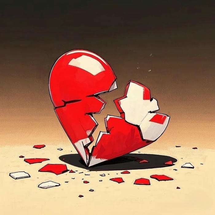 Love breakup images red heart puzzle pieces scattered.