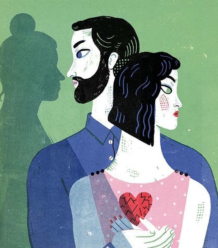 Love breakup images stylized art couple sad separated green.