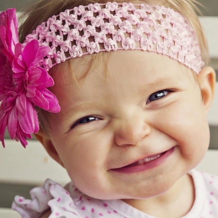 Love cute baby images pink flower headband smiling face