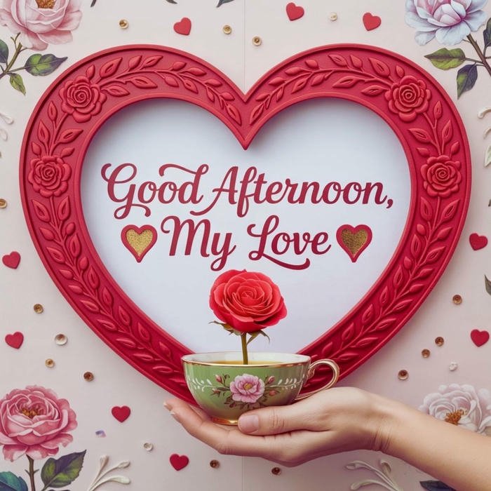 Lovely afternoon quote red heart wall frame decoration art