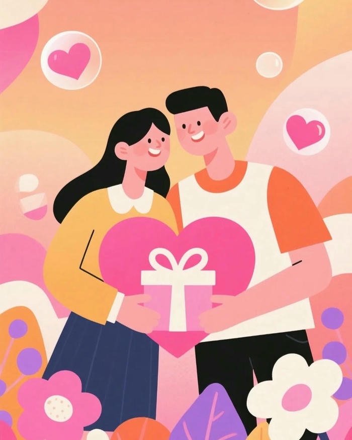 Man giving gift to woman illustration cute love images.