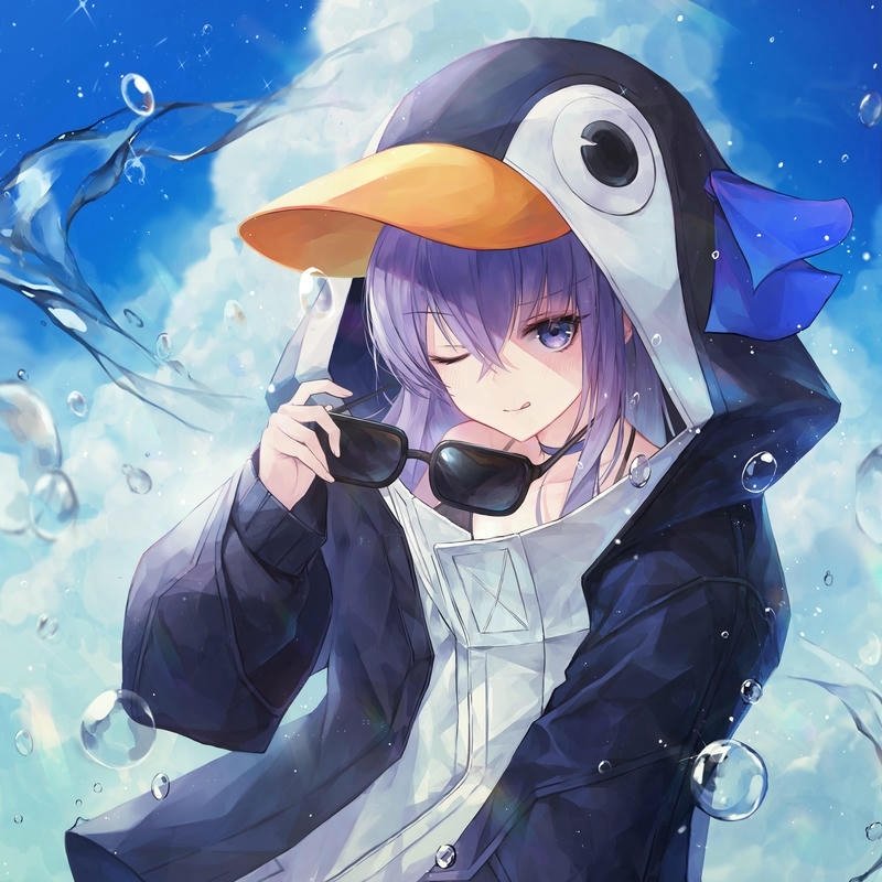 Penguin dp anime girl wearing blue penguin hoodie outfit