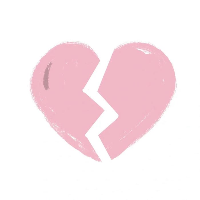 Pink pastel broken heart drawing simple white background.