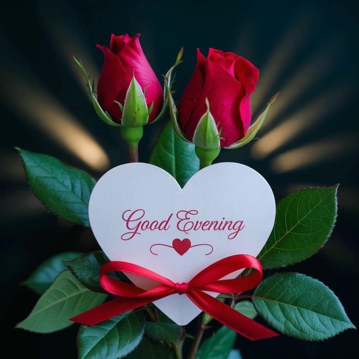 Romantic evening flowers red roses heart shape dark background.