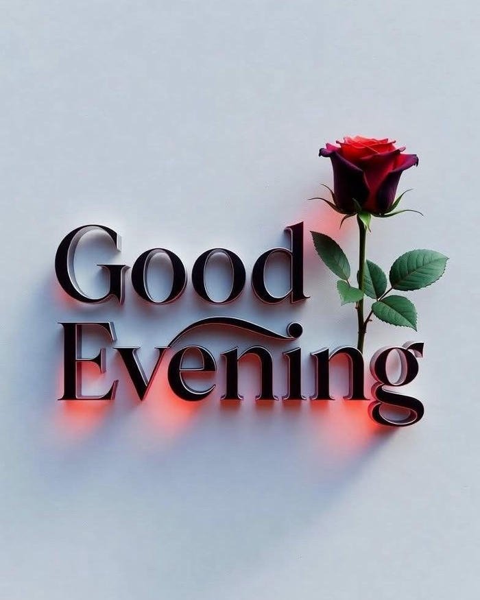 Text with red rose white wall modern evening greeting.
