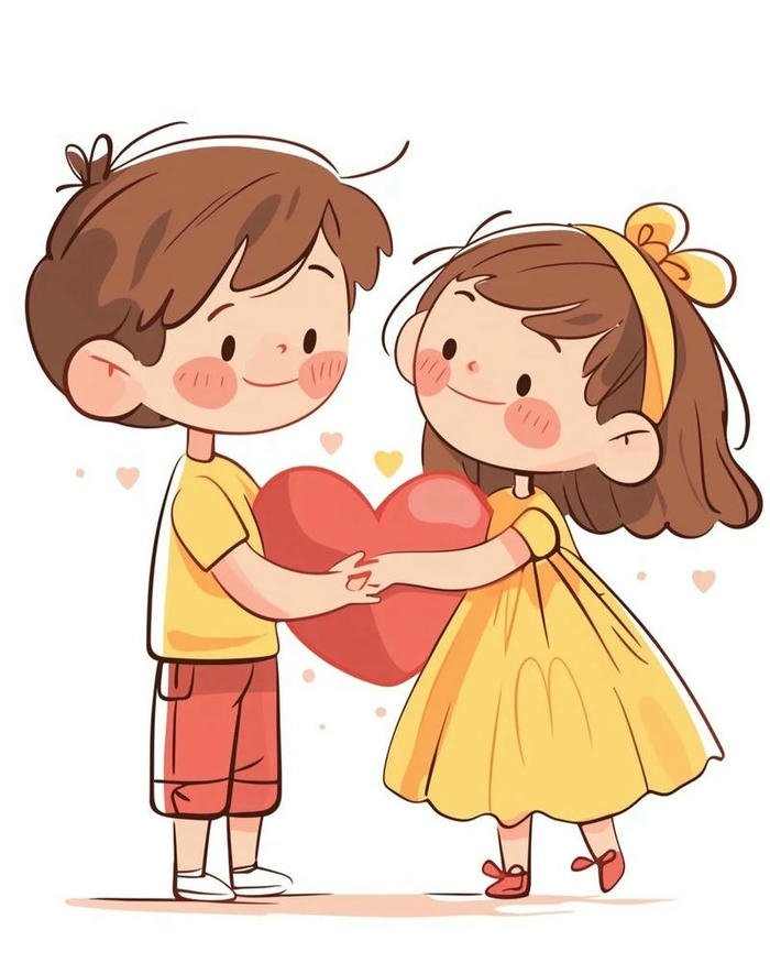 Two cute kids holding a red heart cute love images.