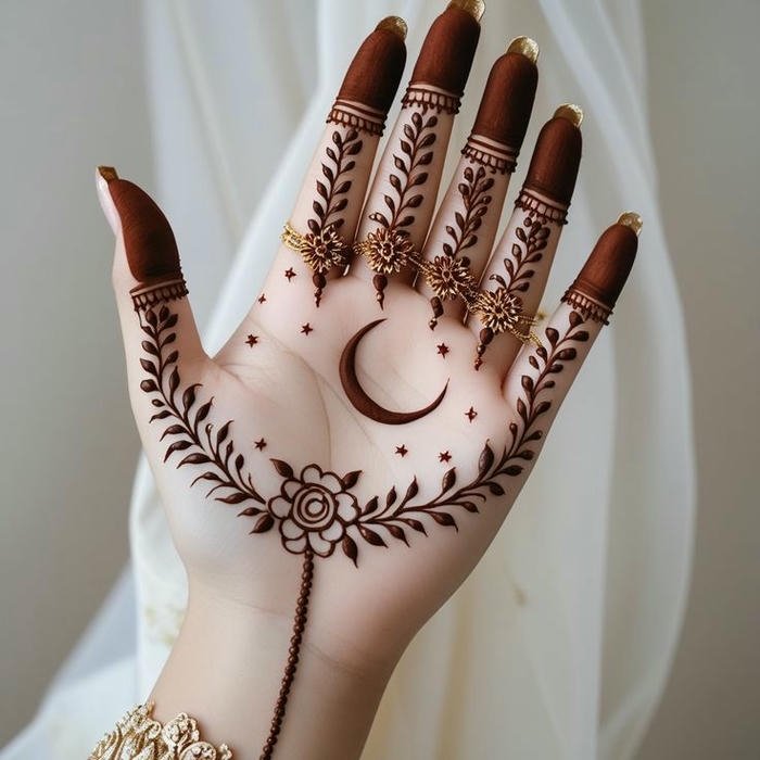 Chand mehndi design adorned with fine ornamental accents
