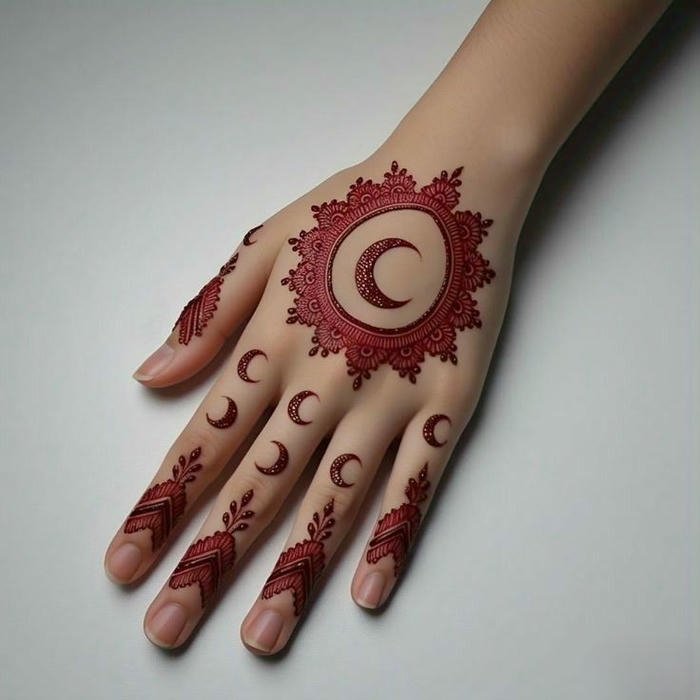 Chand mehndi design crafted with refined floral touches