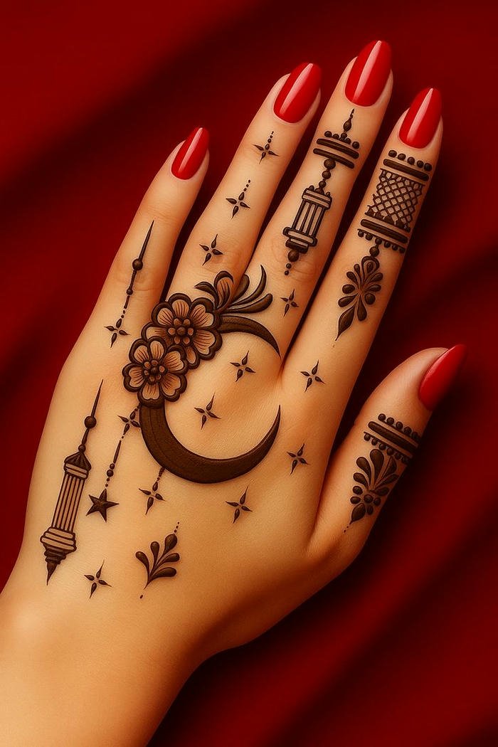 Classic crescent henna motif with refined texture