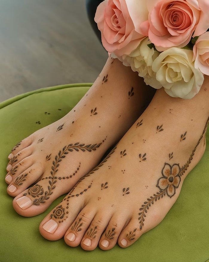 Clean leg henna design with airy composition