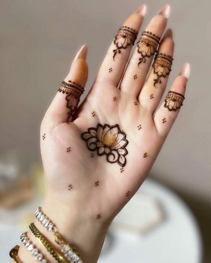 Cute mehndi design portraying detailed symmetrical layout