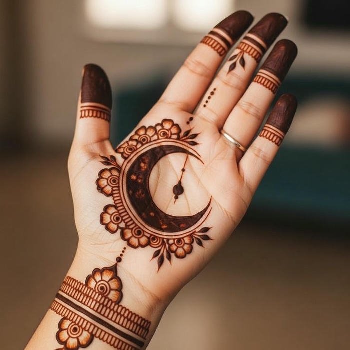 Decorative crescent henna design full of elegance