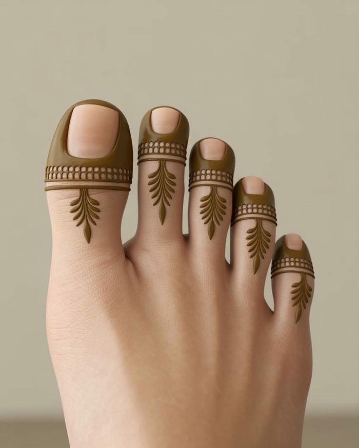 Leg mehndi design simple enriched through gentle curves