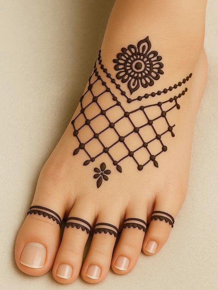 Leg mehndi design simple reflecting subtle henna artistry