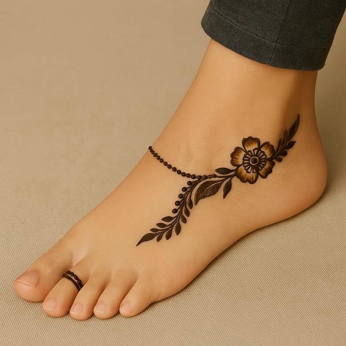 Leg mehndi design simple shaped with harmonious details