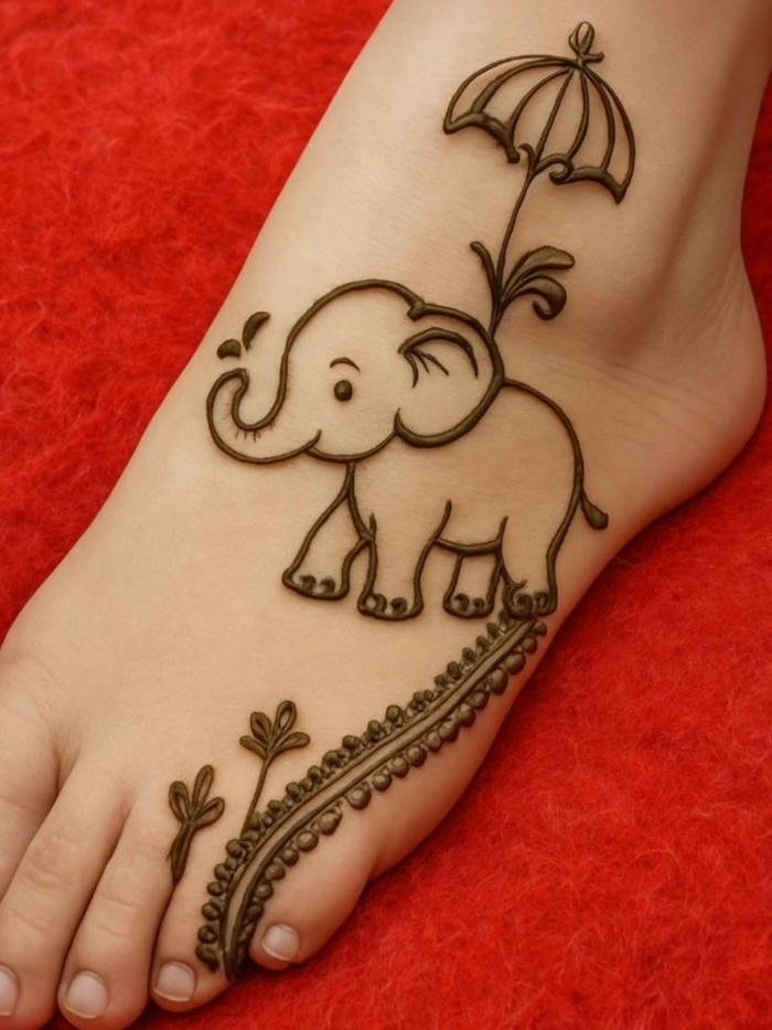 Leg mehndi design simple with delicate floral accents