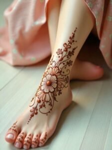 Light leg henna design with smooth outlines