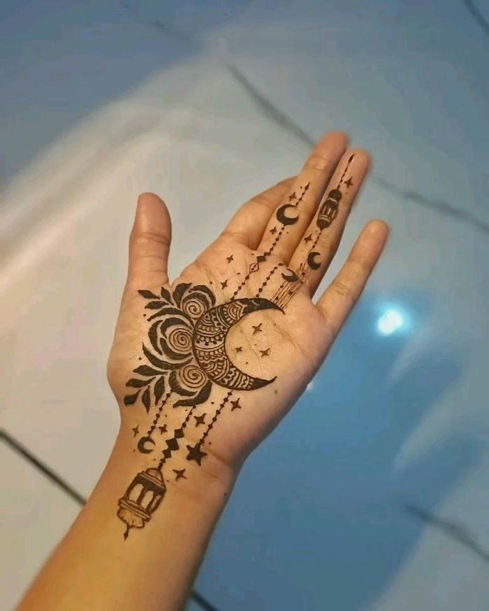 Moon mehndi design decorative concept expressing symbolic cultural beauty