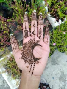 Moon mehndi design neat arrangement enhancing natural ornamental charm