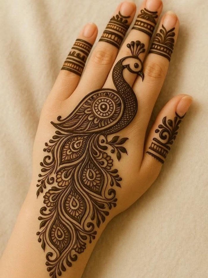 Peacock mehndi design inspired by traditional motifs