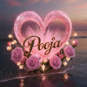 Pink heart with rose pooja name dp