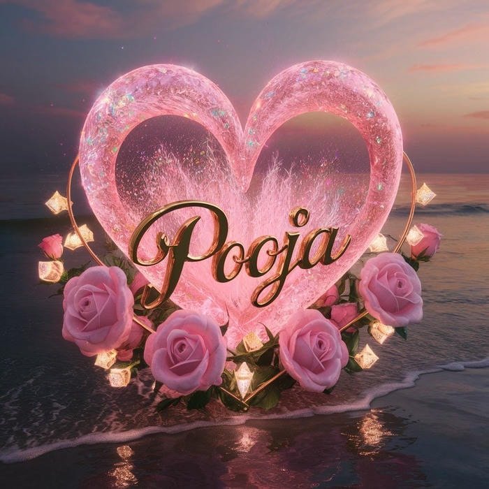 Pink heart with rose pooja name dp