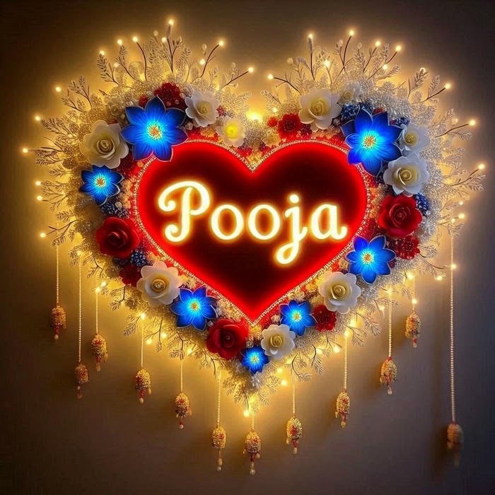 Pooja name dp with soft heart aesthetic